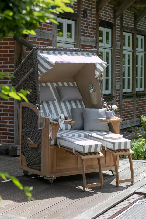 Strandkorb Nordstrand Teak PE grey Dessin 504 Grün